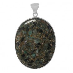 Oval Copper & Emerald Pendant, Sterling Silver