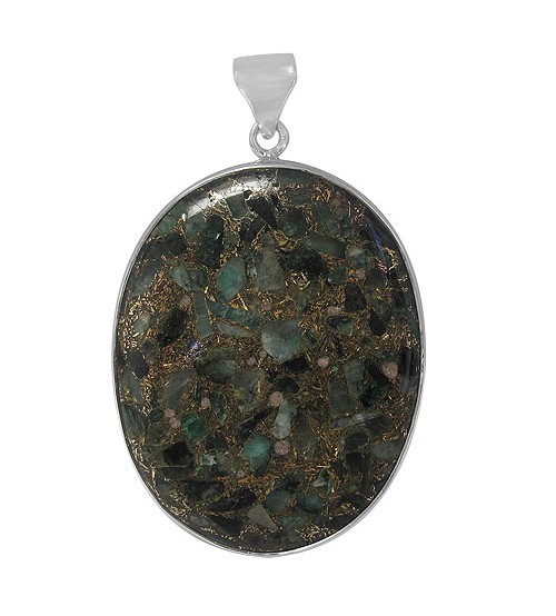 Oval Copper & Emerald Pendant, Sterling Silver