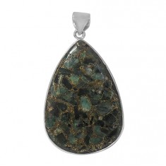 Teardrop Copper & Emerald Pendant, Sterling Silver