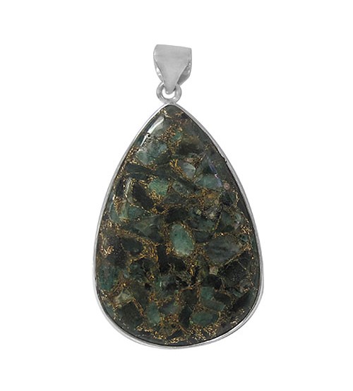 Teardrop Copper & Emerald Pendant, Sterling Silver