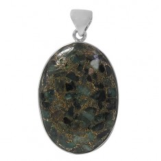 Oval Copper & Emerald Pendant, Sterling Silver