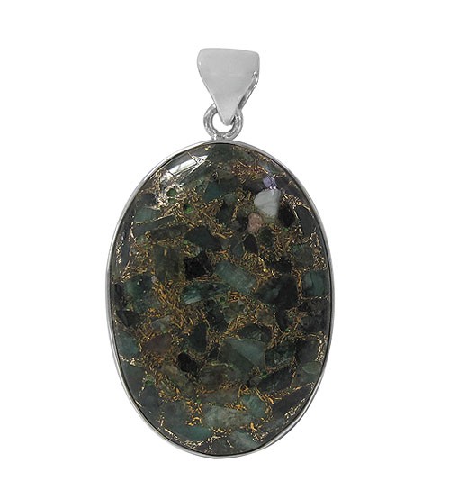 Oval Copper & Emerald Pendant, Sterling Silver