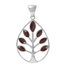 Tree of Life Garnet Pendant, Sterling Silver