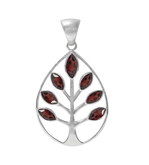 Tree of Life Garnet Pendant, Sterling Silver