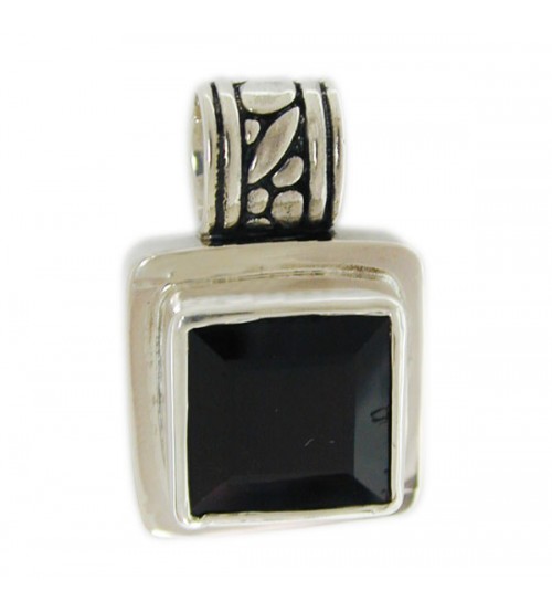 Square Garnet Pendant, Sterling Silver