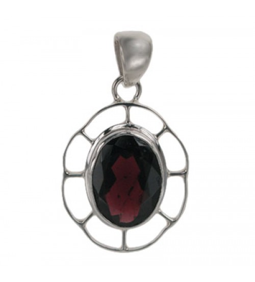 Oval Garnet Pendant, Sterling Silver