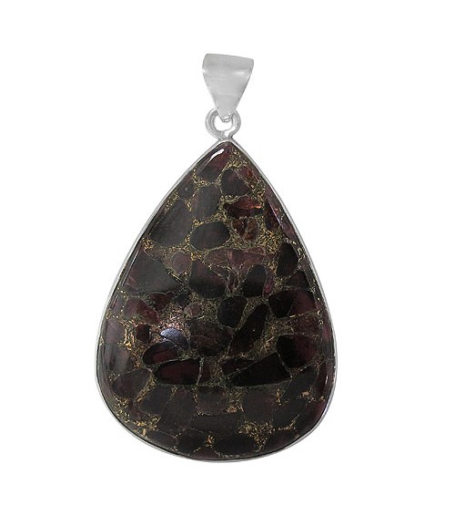 Teardrop Copper & Garnet Pendant, Sterling Silver