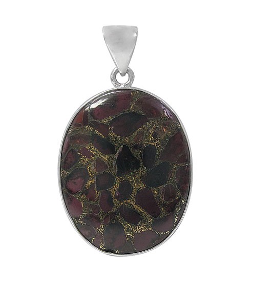 Oval Copper & Garnet Pendant, Sterling Silver