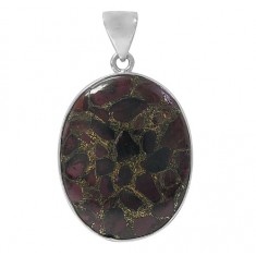 Oval Copper & Garnet Pendant, Sterling Silver