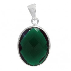 Oval Green Hydro Pendant, Sterling Silver