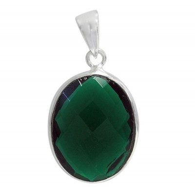Oval Green Hydro Pendant, Sterling Silver
