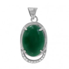 Oval Green Jade Pendant, Sterling Silver