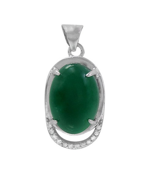 Oval Green Jade Pendant, Sterling Silver