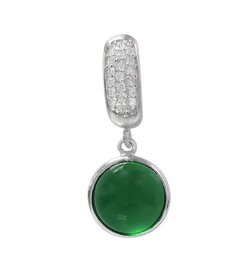 Round Green Jade Pendant, Sterling Silver