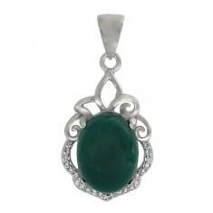 Oval Green Jade Pendant, Sterling Silver