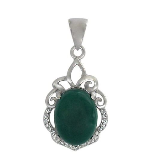 Oval Green Jade Pendant, Sterling Silver