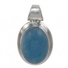 Oval Blue Jade Pendant, Sterling Silver