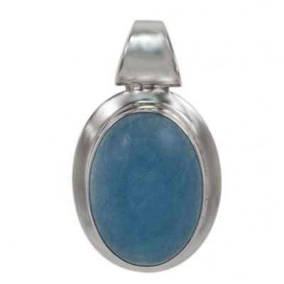 Oval Blue Jade Pendant, Sterling Silver