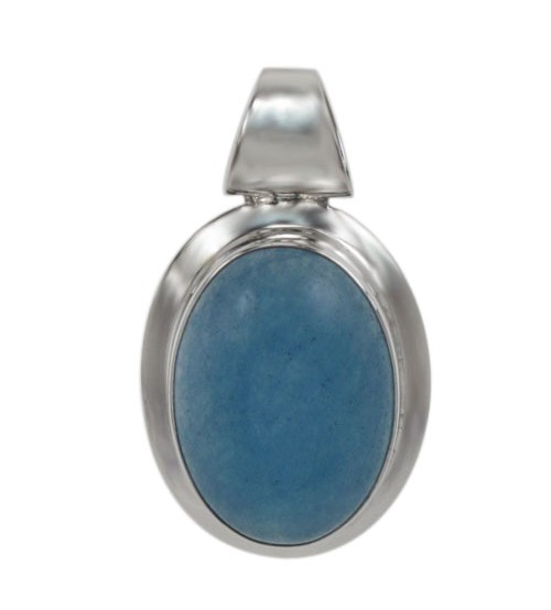 Oval Blue Jade Pendant, Sterling Silver