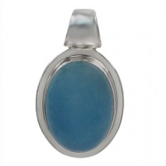 Oval Blue Jade Pendant, Sterling Silver