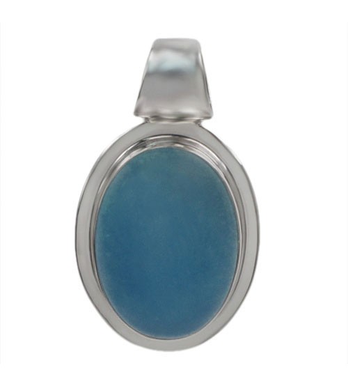 Oval Blue Jade Pendant, Sterling Silver