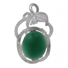 Oval Green Jade Pendant, Sterling Silver