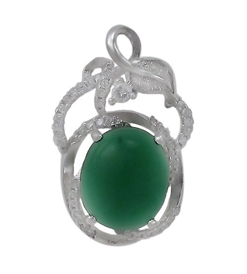 Oval Green Jade Pendant, Sterling Silver