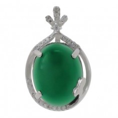 Oval Green Jade Pendant, Sterling Silver