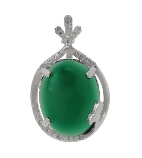 Oval Green Jade Pendant, Sterling Silver