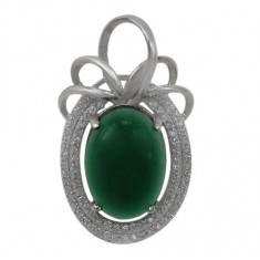 Oval Green Jade Pendant, Sterling Silver