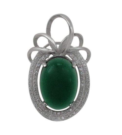 Oval Green Jade Pendant, Sterling Silver