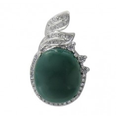Oval Green Jade Pendant, Sterling Silver