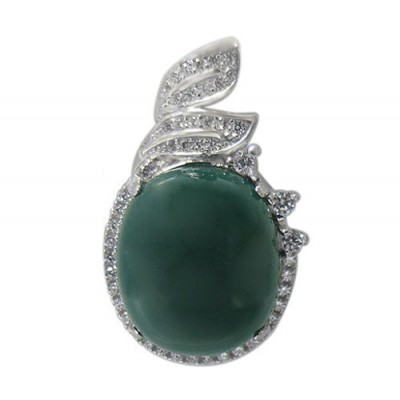 Oval Green Jade Pendant, Sterling Silver