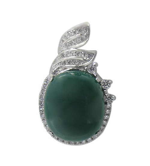 Oval Green Jade Pendant, Sterling Silver