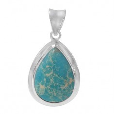 Teardrop Blue Imperial Jasper Pendant, Sterling Silver