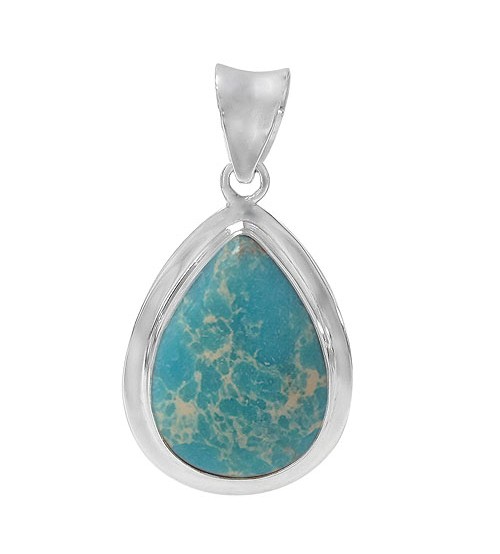 Teardrop Blue Imperial Jasper Pendant, Sterling Silver