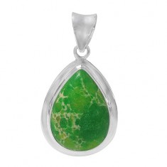 Teardrop Green Imperial Jasper Pendant, Sterling Silver