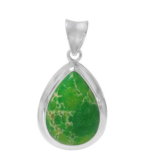 Teardrop Green Imperial Jasper Pendant, Sterling Silver