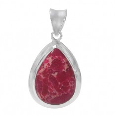 Teardrop Pink Imperial Jasper Pendant, Sterling Silver