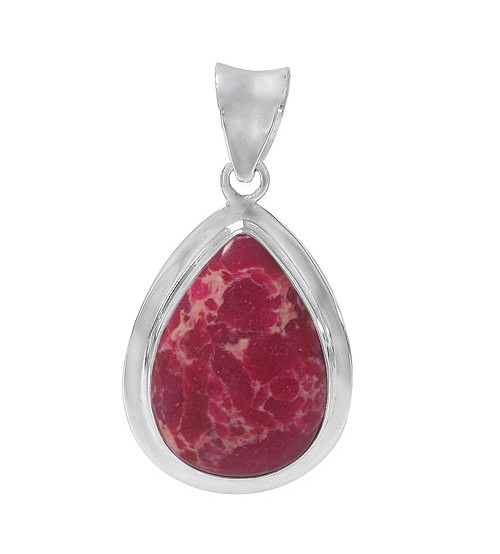 Teardrop Pink Imperial Jasper Pendant, Sterling Silver