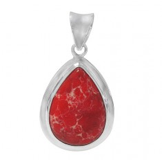 Teardrop Red Imperial Jasper Pendant, Sterling Silver