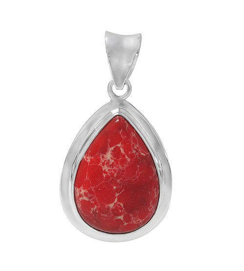 Teardrop Red Imperial Jasper Pendant, Sterling Silver