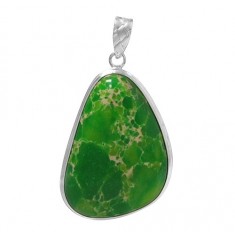 Free Form Green Imperial Jasper Pendant, Sterling Silver