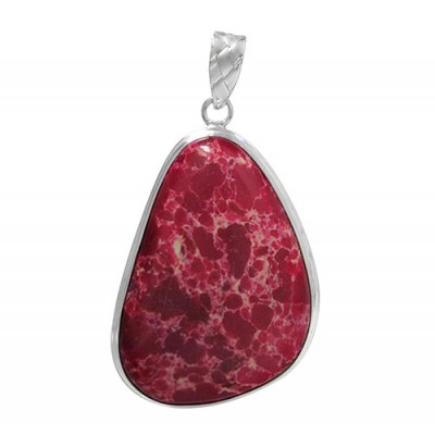 Free Form Pink Imperial Jasper Pendant, Sterling Silver