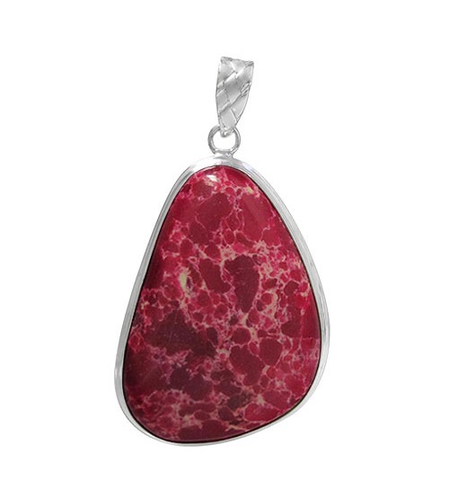 Free Form Pink Imperial Jasper Pendant, Sterling Silver