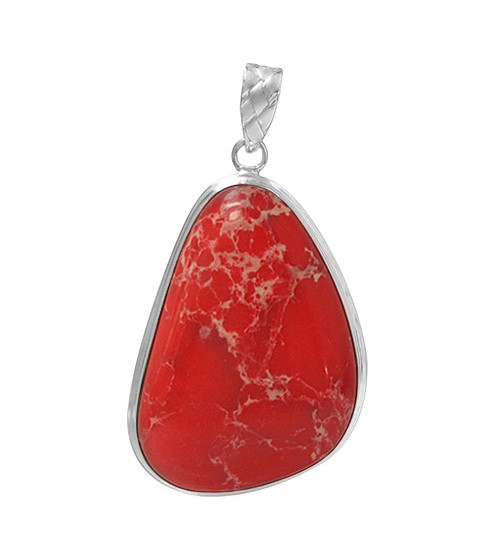 Free Form Red Imperial Jasper Pendant, Sterling Silver