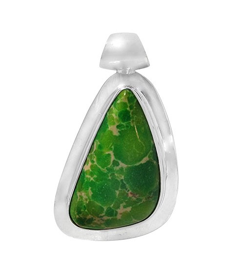 Free Form Green Imperial Jasper Pendant, Sterling Silver