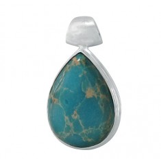 Teardrop Blue Imperial Jasper Pendant, Sterling Silver