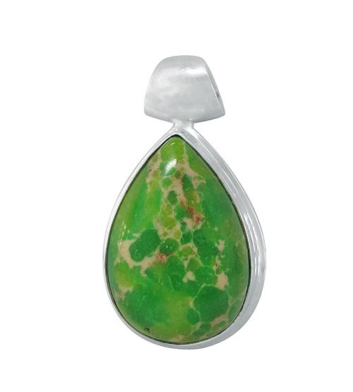 Teardrop Green Imperial Jasper Pendant, Sterling Silver