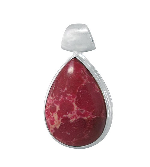 Teardrop Pink Imperial Jasper Pendant, Sterling Silver